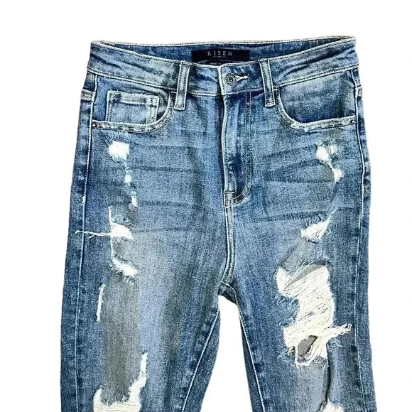Risen Straight Leg Distressed Denim Jeans Size 26 - Picture 2 of 7